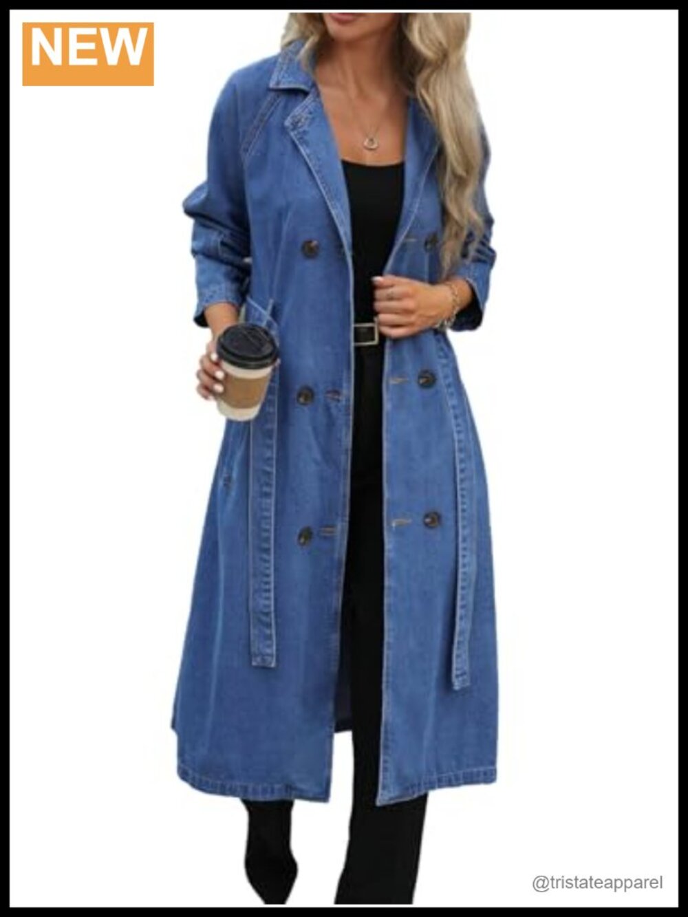 Women's Long Denim Jacket Plus Size Trench Coat Oversized Button Up